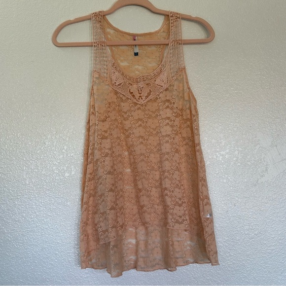 Wild Fable Sheer Lace Crochet Neck Tank Top Top Sleeveless Peach - Picture 1 of 7